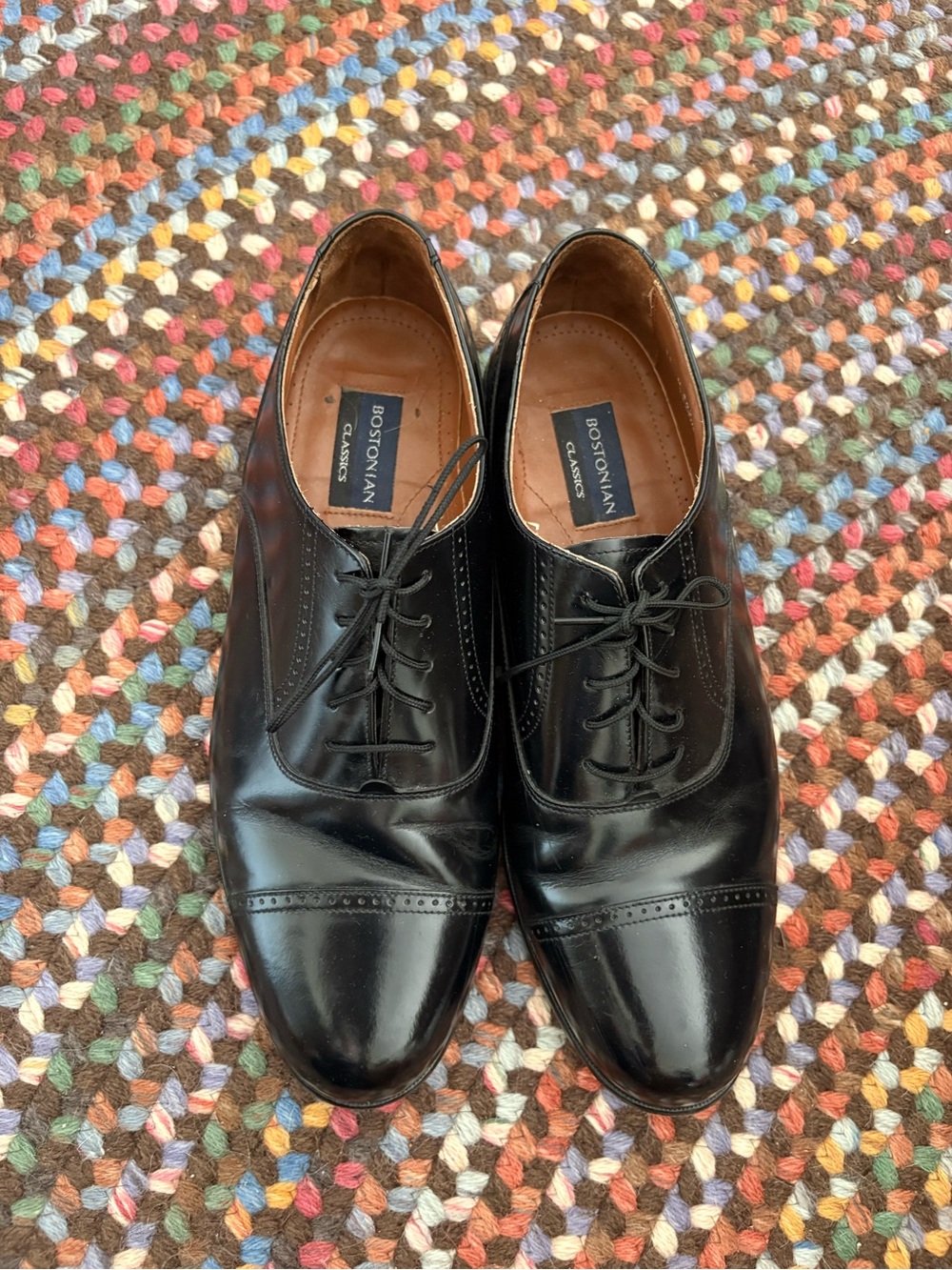 Bostonian Black Leather Cap-Toe Derby Oxfords